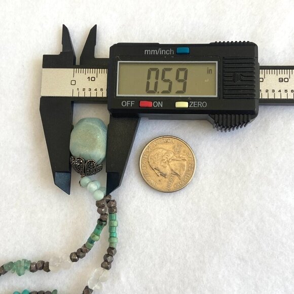 Sterling Silver 925 Turquoise Quartz Green Calcite Beaded Pendant Necklace 18" - Picture 15 of 16